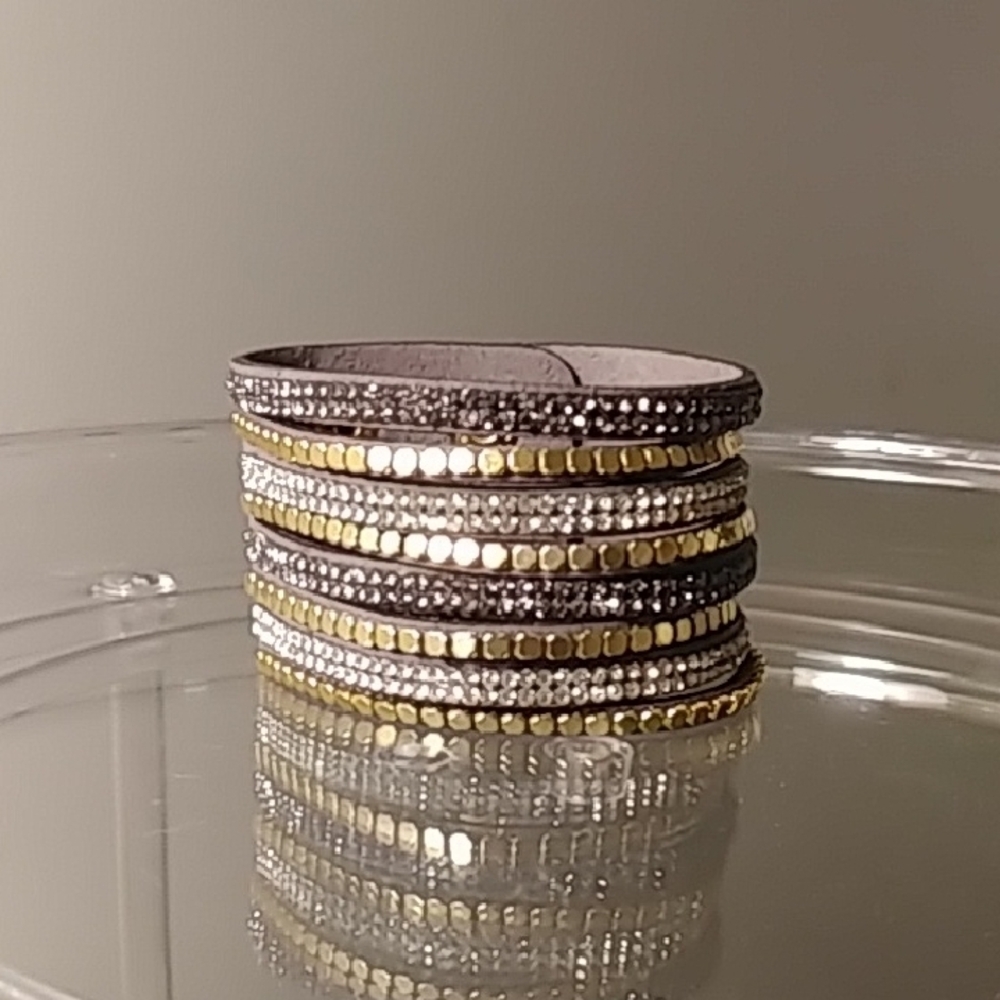 Gold and Silver Textured Rhinestone Bracelet NWT